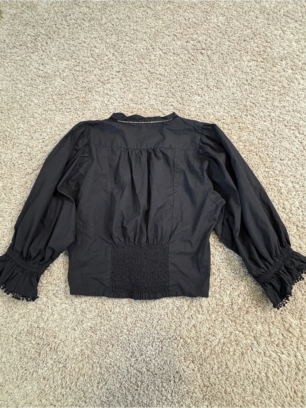 Free People Black Louella Embroidered Crochet Cropped Cotton Black Top Size S